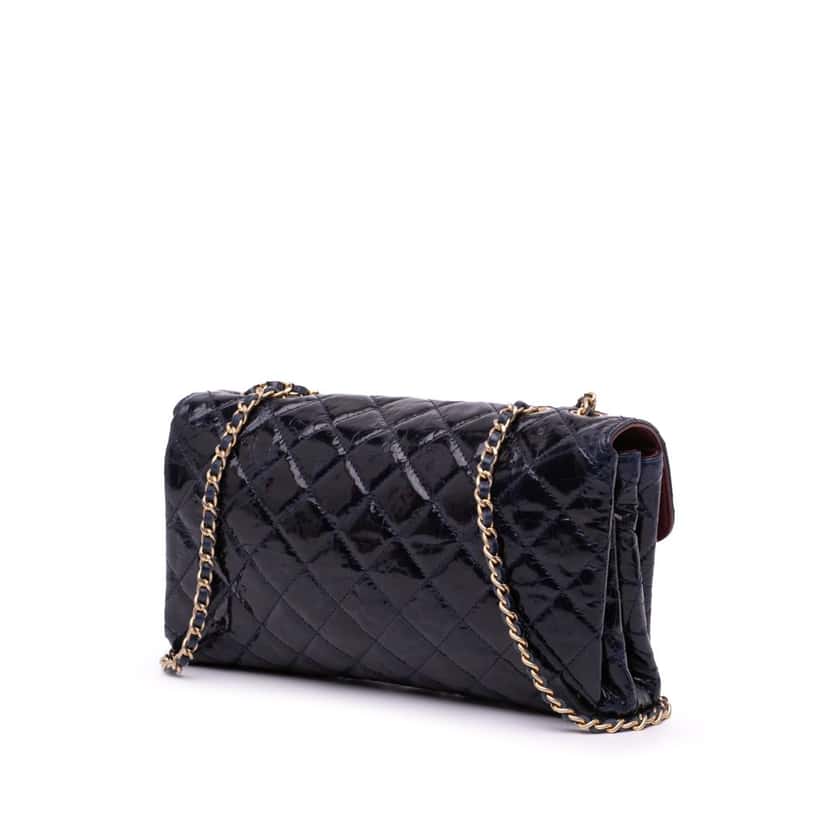 Chanel CC Crackled Glazed Calfskin Accordion Flap Blue Leather Good condition - Back View