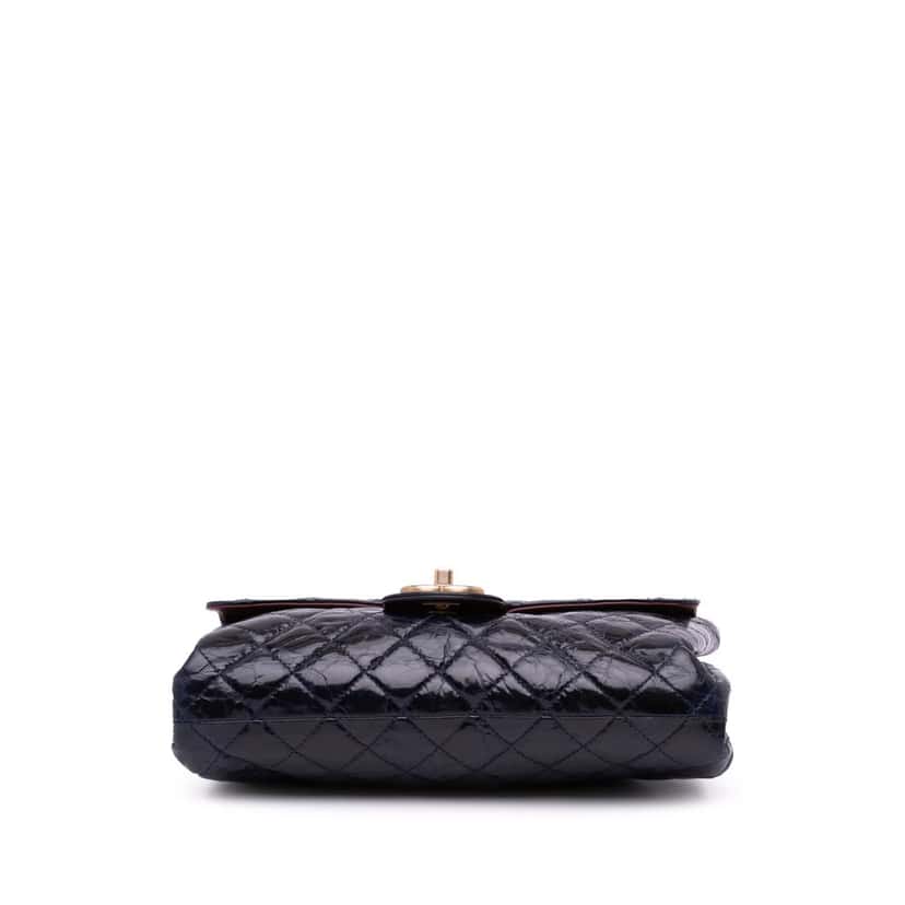 Chanel CC Crackled Glazed Calfskin Accordion Flap Blue Leather Good condition - Inside View