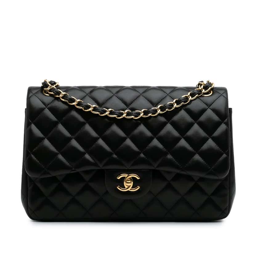 Chanel Jumbo Classic Lambskin Double Flap Black Leather Good condition - Front View