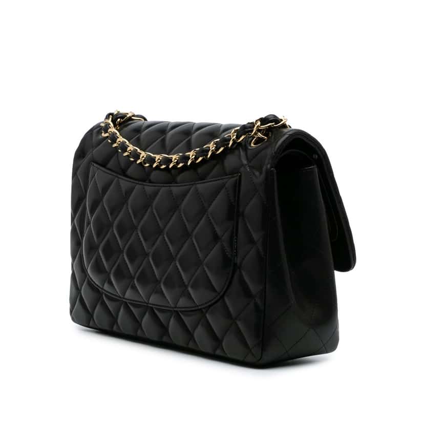 Chanel Jumbo Classic Lambskin Double Flap Black Leather Good condition - Back View