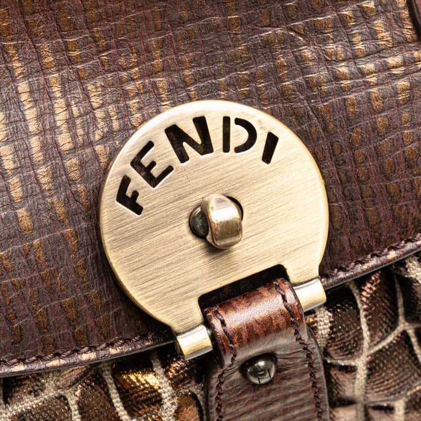 Fendi Small Croc Effect Canvas Magic Handbag Brown Canvas Good condition - Box View