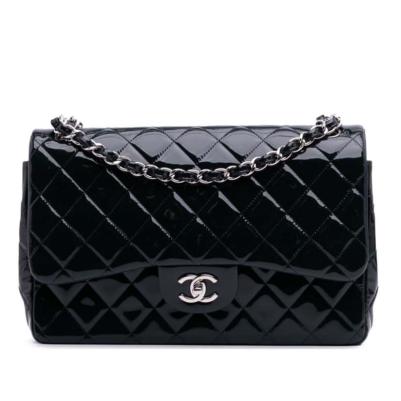 Chanel Jumbo Classic Patent Double Flap Blue Leather Good condition - Front View