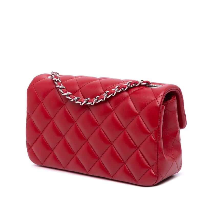 Chanel Extra Mini Rectangular Classic Lambskin Single Flap Red Leather Good condition - Back View