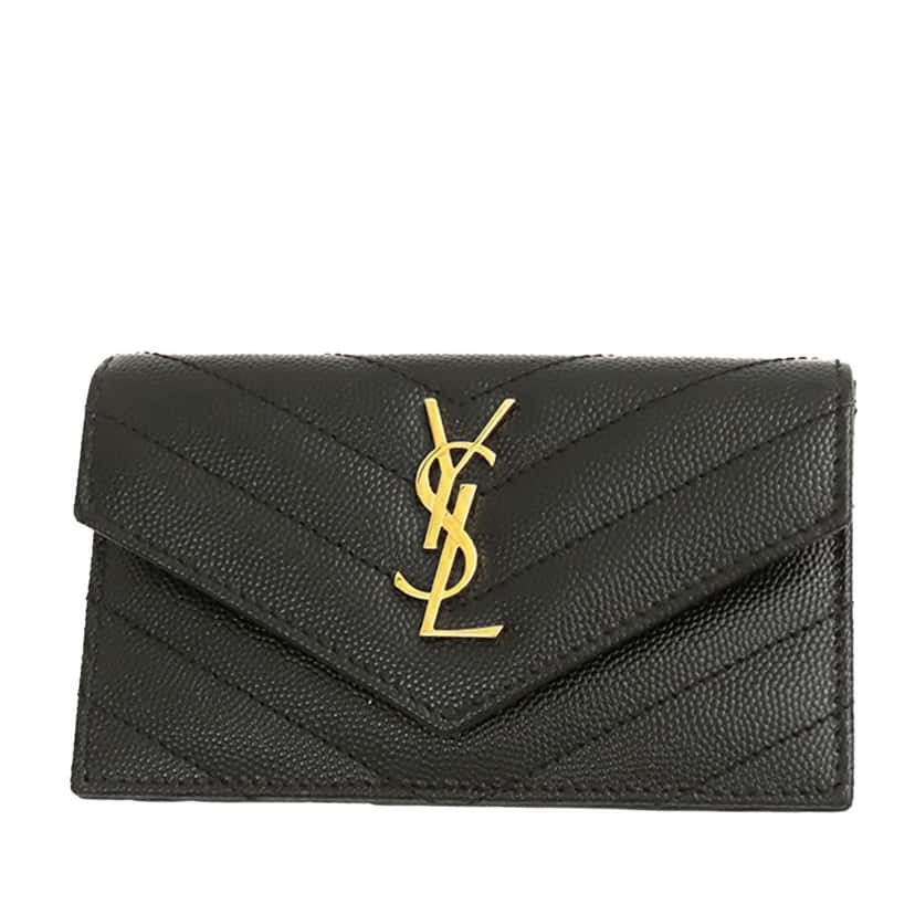 Saint Laurent Matelasse Grain de Poudre Monogram Fragments Flap Card Case Black Leather Good condition - Front View