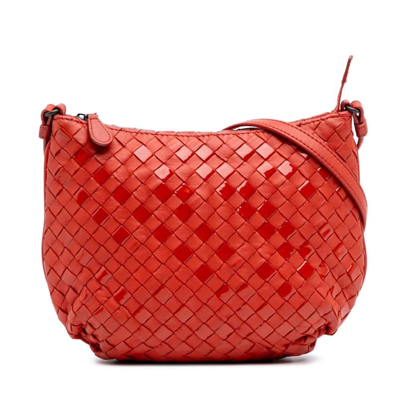 Bottega Veneta Nappa and Patent Intrecciato Crossbody Red Leather Good condition - Front View