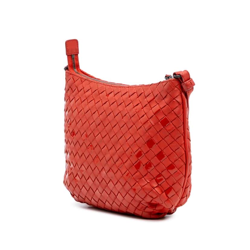 Bottega Veneta Nappa and Patent Intrecciato Crossbody Red Leather Good condition - Back View