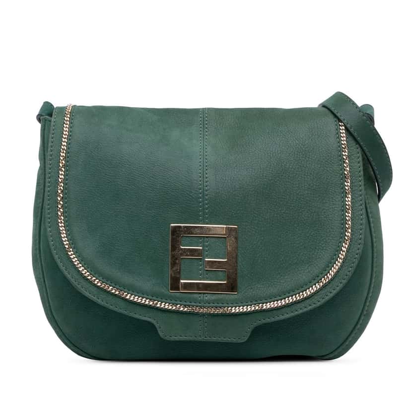 Fendi Metallic Calfskin Crossbody Green Leather Good condition - Front View