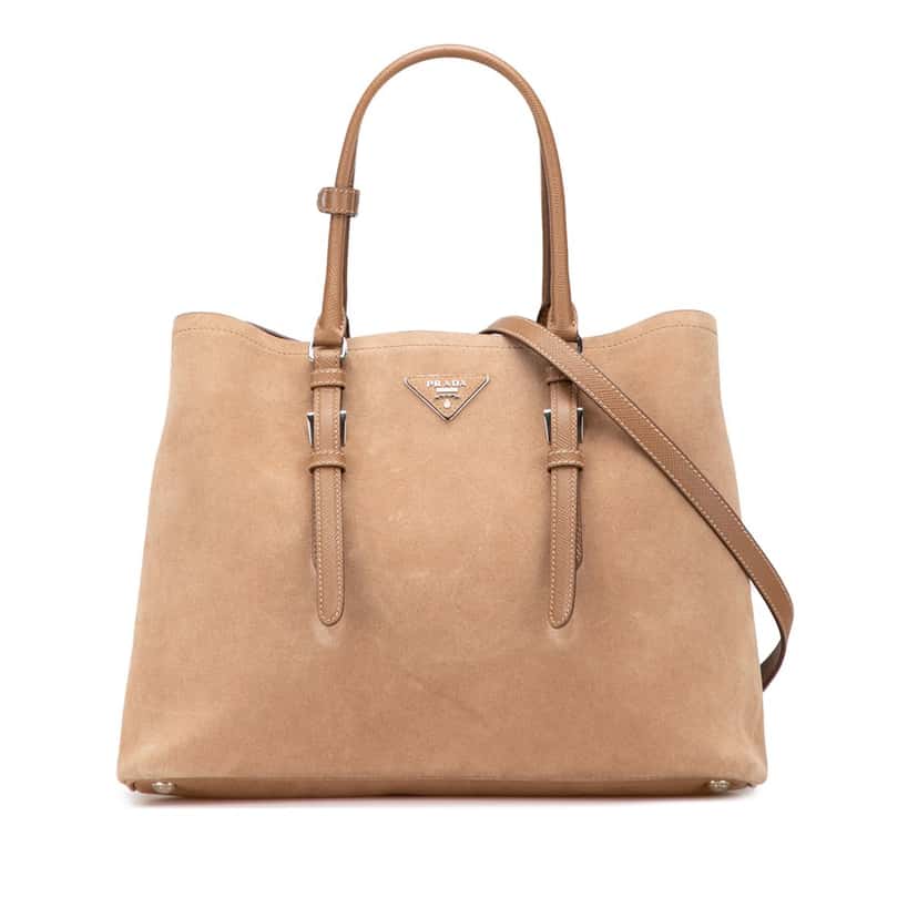 Prada Medium Scamosciato Double Handle Tote Brown Leather Good condition - Front View