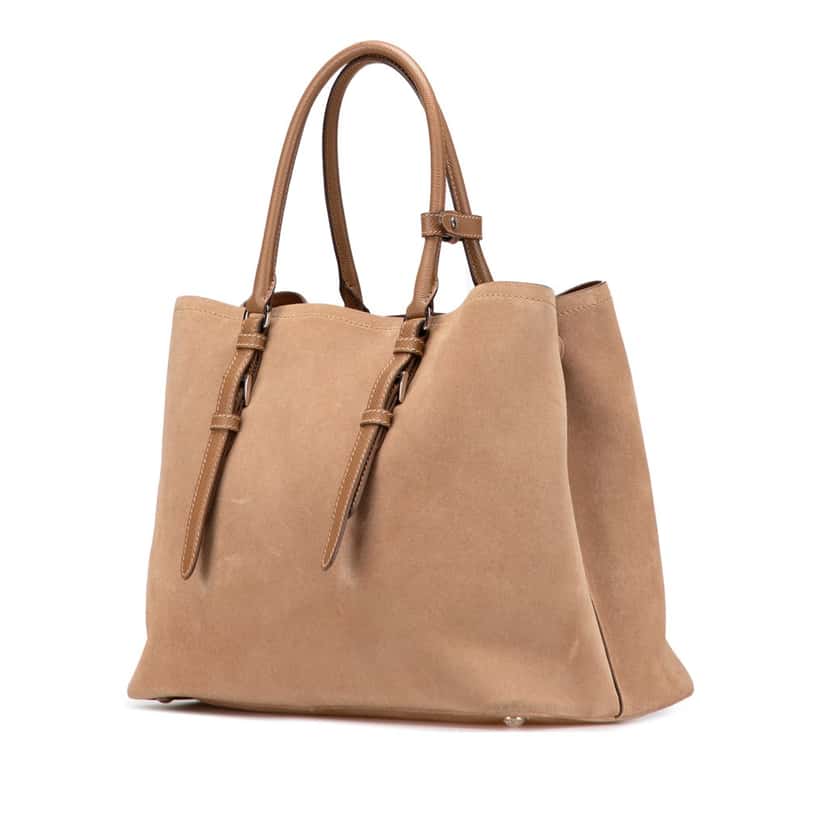 Prada Medium Scamosciato Double Handle Tote Brown Leather Good condition - Back View