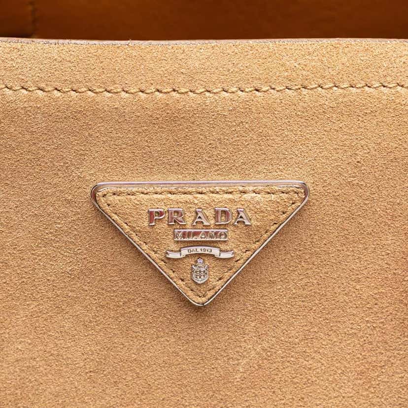 Prada Medium Scamosciato Double Handle Tote Brown Leather Good condition - Box View