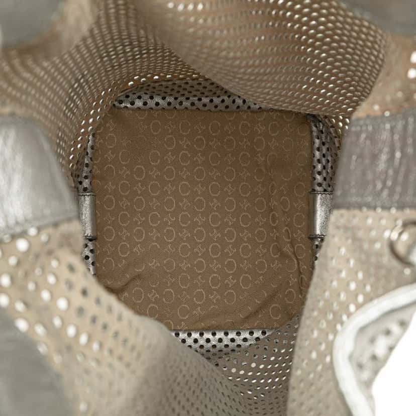 Celine Perforated Metallic Calfskin Sling Backpack Silver Leather Good condition - Model View