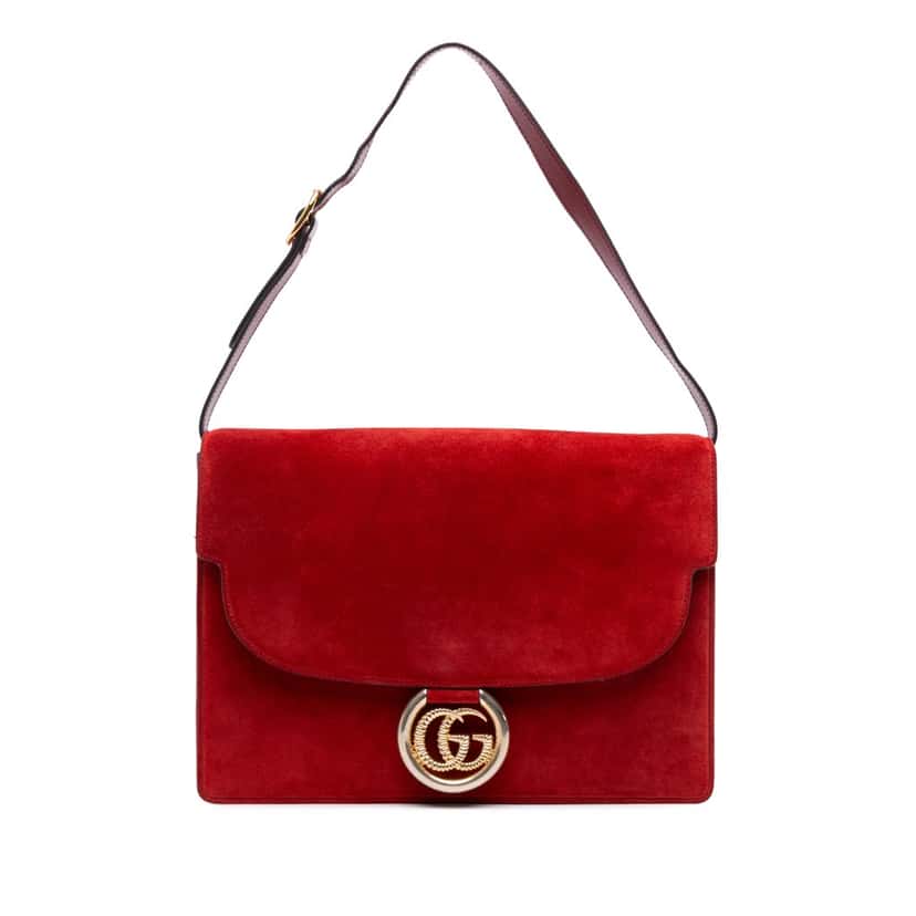 Gucci Medium Suede GG Ring Torchon Shoulder Bag Red Leather Good condition - Front View