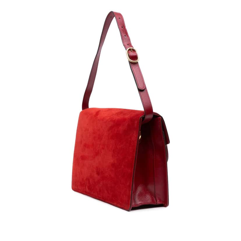 Gucci Medium Suede GG Ring Torchon Shoulder Bag Red Leather Good condition - Back View