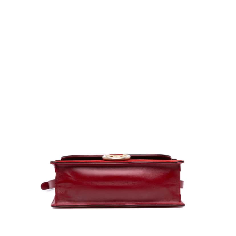 Gucci Medium Suede GG Ring Torchon Shoulder Bag Red Leather Good condition - Inside View