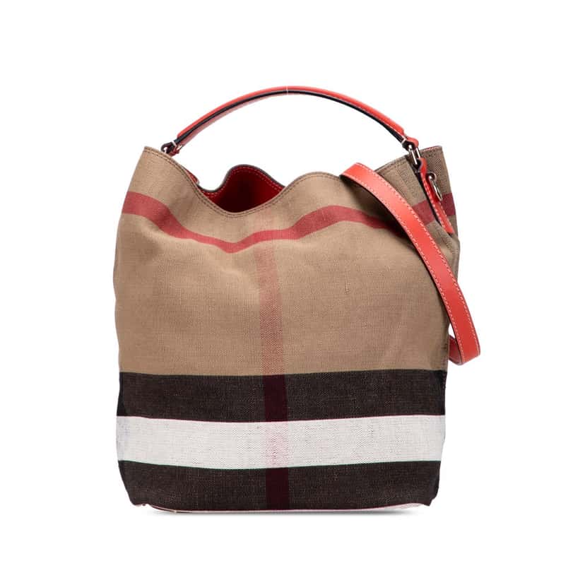 Burberry Medium Mega Check Canvas Ashby Bucket Bag Brown Canvas Good condition - Front View