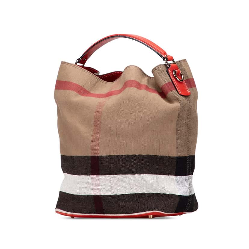 Burberry Medium Mega Check Canvas Ashby Bucket Bag Brown Canvas Good condition - Back View