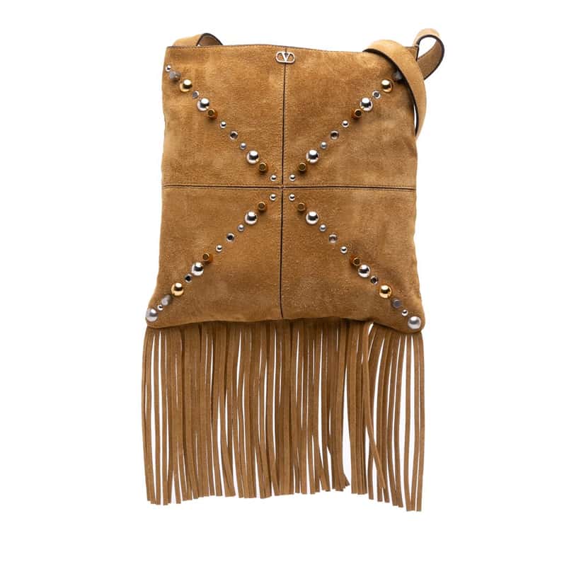 Valentino Suede Fringed Nellcote Bag Brown Leather Good condition - Front View