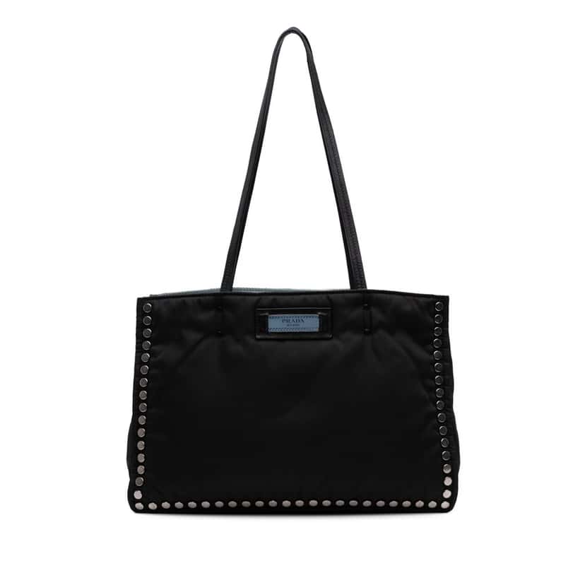 Prada Tessuto Studded Etiquette Tote Black Good condition - Front View