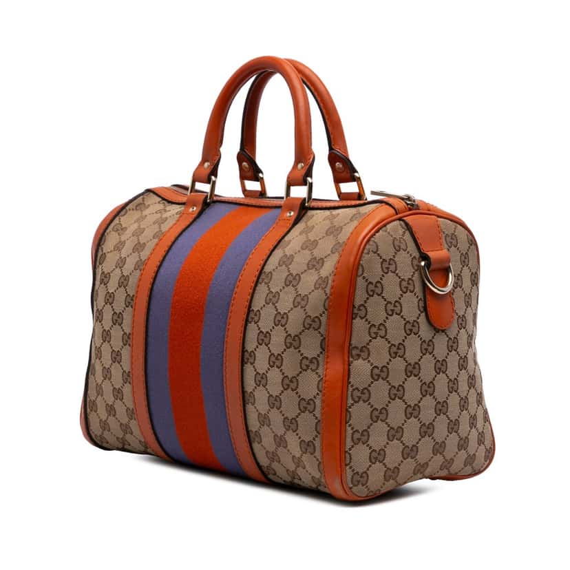 Gucci Medium GG Canvas Web Joy Boston Bag Brown Canvas Good condition - Back View