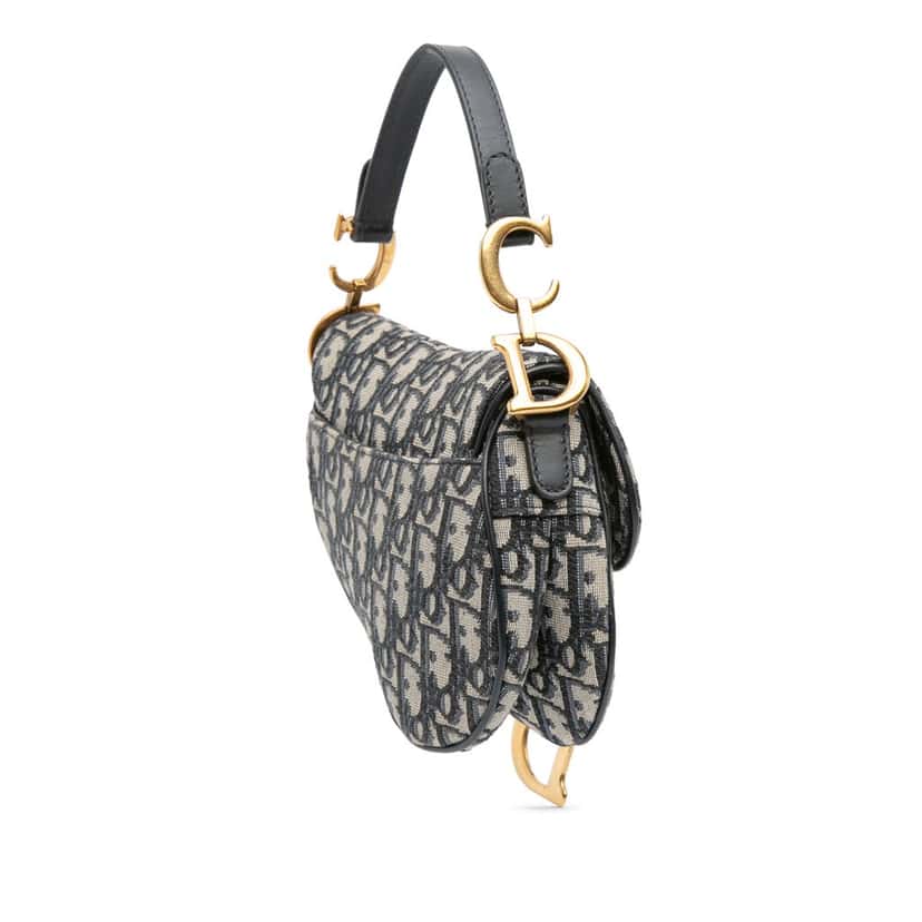 Dior Mini Oblique Canvas Saddle Bag Blue Canvas Good condition - Back View