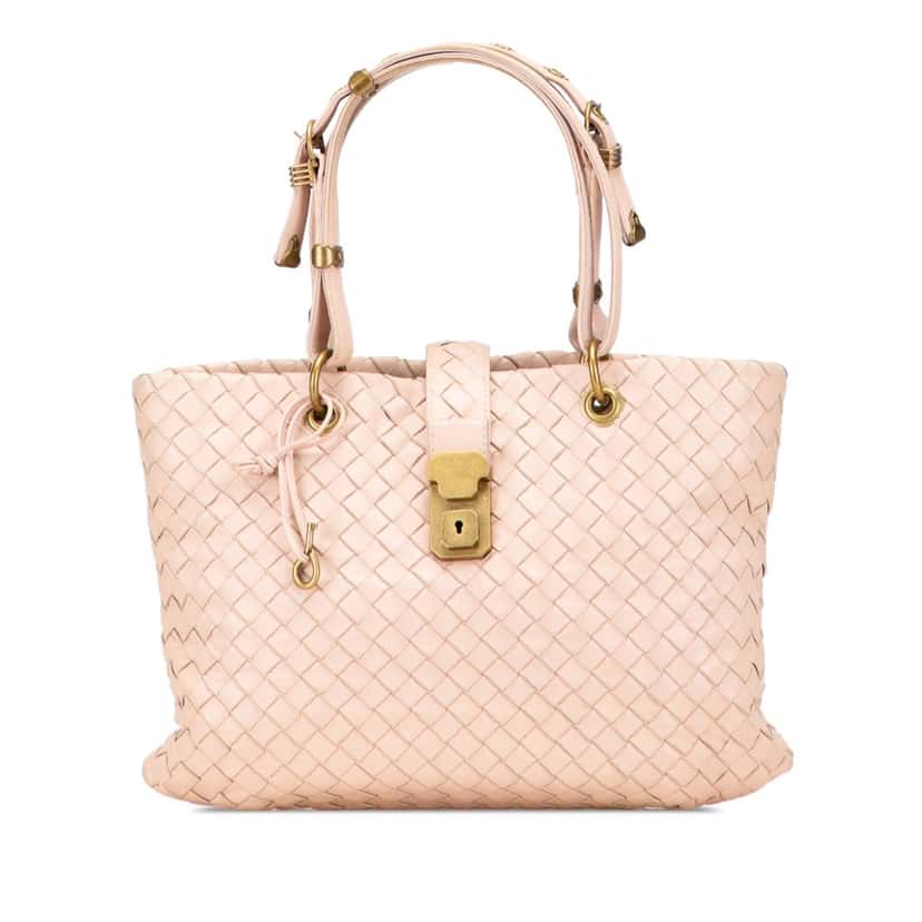 Bottega Veneta Small Nappa Intrecciato Capri Tote Pink Leather Good condition - Front View