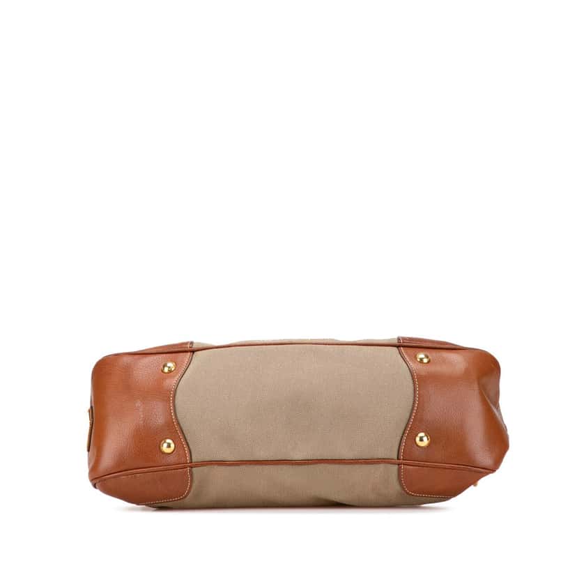 Prada Leather Trimmed Canvas Canapa Logo Satchel Brown Canvas Good condition - Inside View