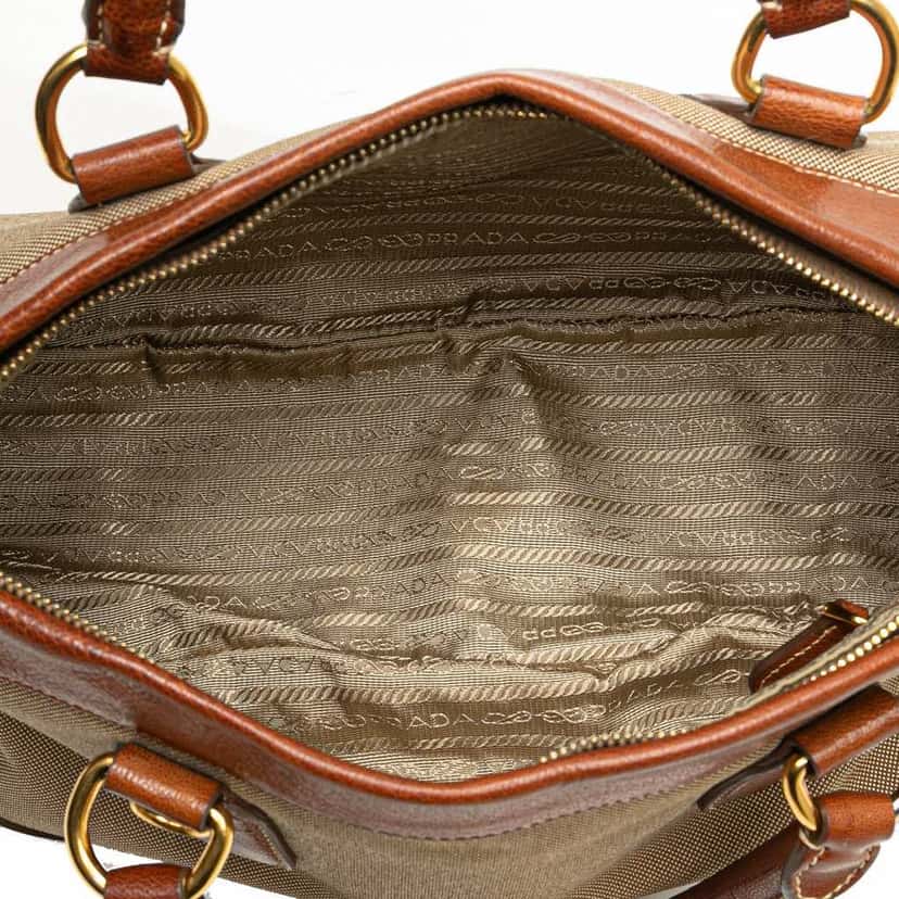 Prada Leather Trimmed Canvas Canapa Logo Satchel Brown Canvas Good condition - Model View