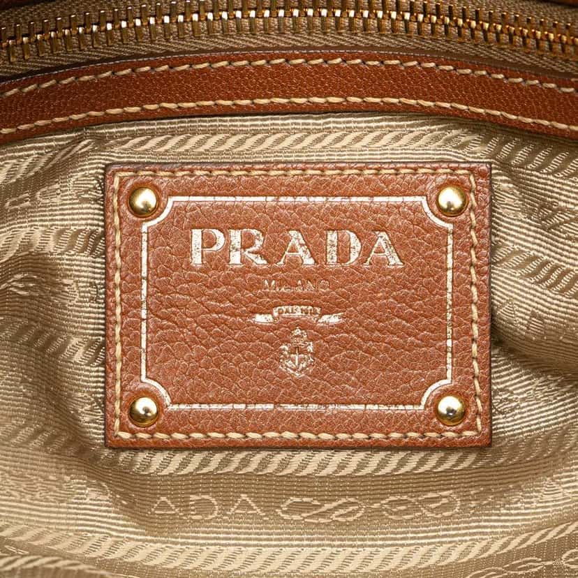 Prada Leather Trimmed Canvas Canapa Logo Satchel Brown Canvas Good condition - Box View