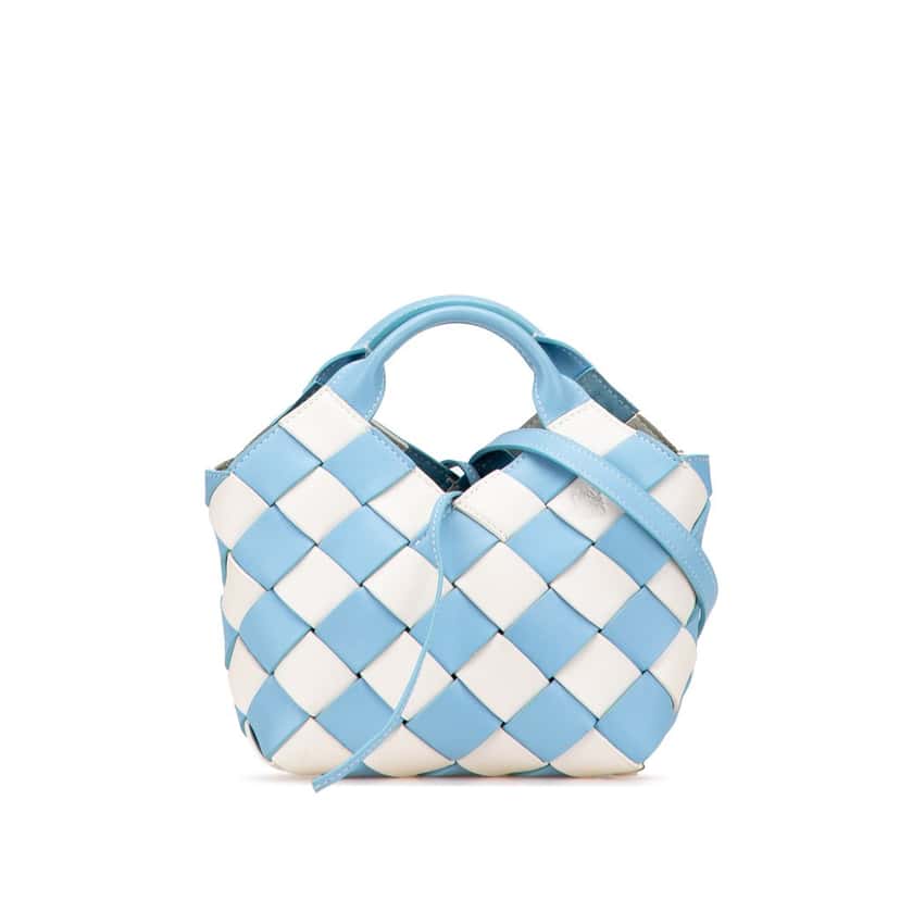 Loewe Mini Woven Calfskin Gingham Surplus Basket Bag Blue Leather Good condition - Front View