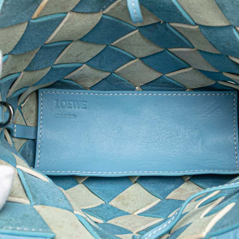 Loewe Mini Woven Calfskin Gingham Surplus Basket Bag Blue Leather Good condition - Model View