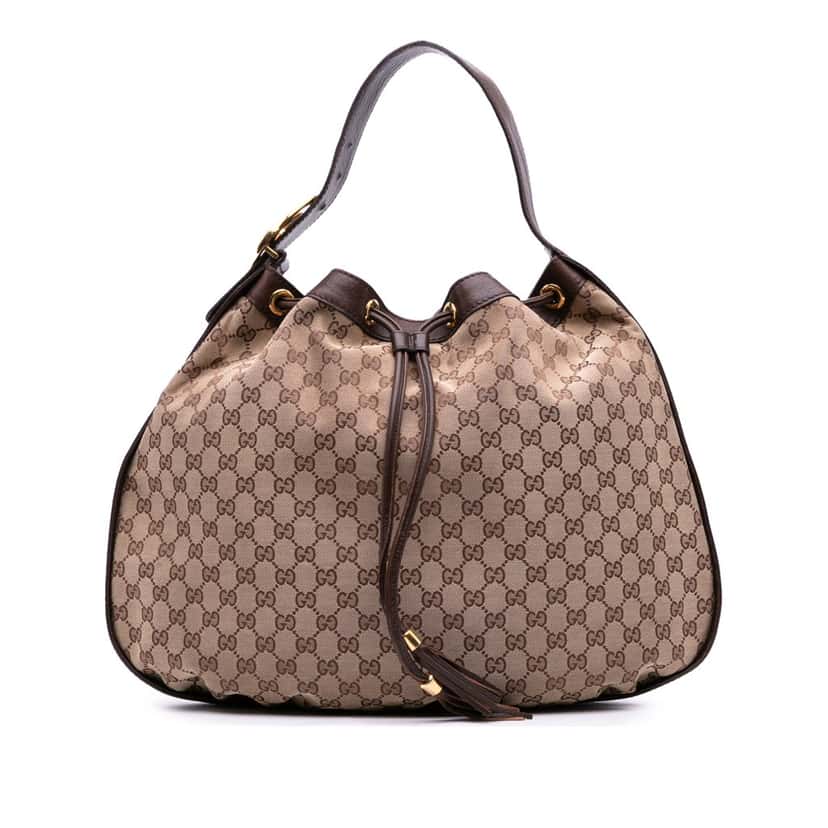 Gucci GG Canvas Interlocking Icon Drawstring Hobo Brown Canvas Good condition - Front View