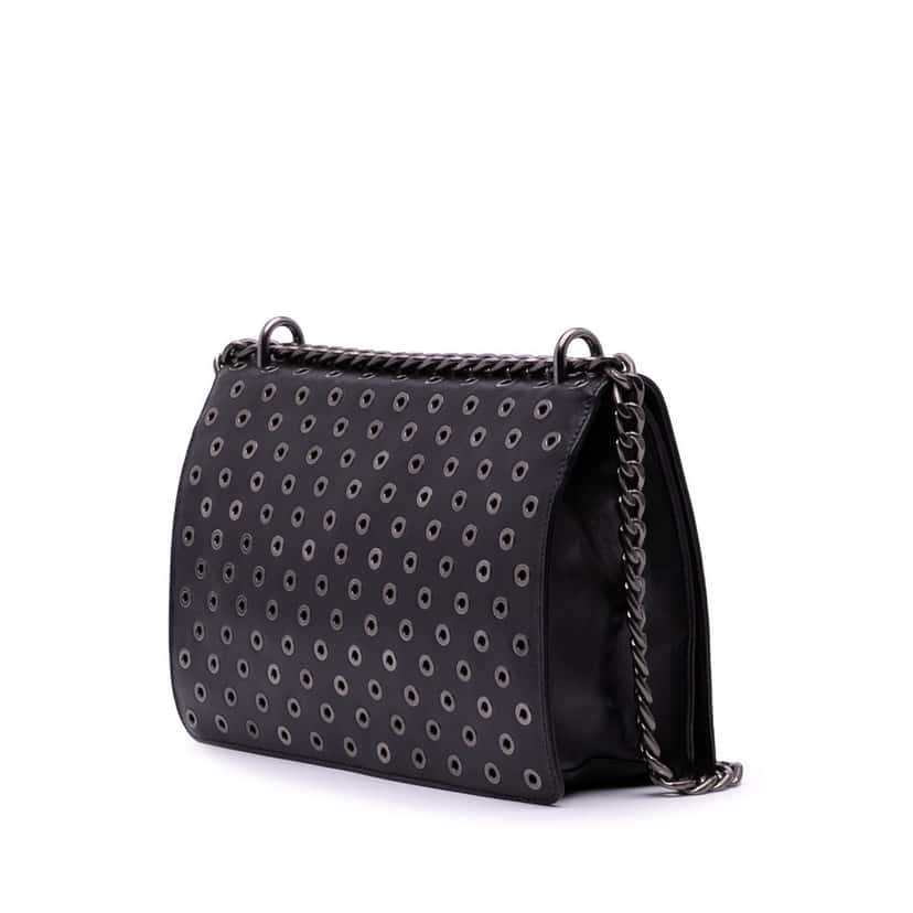 Prada Soft Calf Grommet Lock Flap Chain Crossbody Black Leather Good condition - Back View
