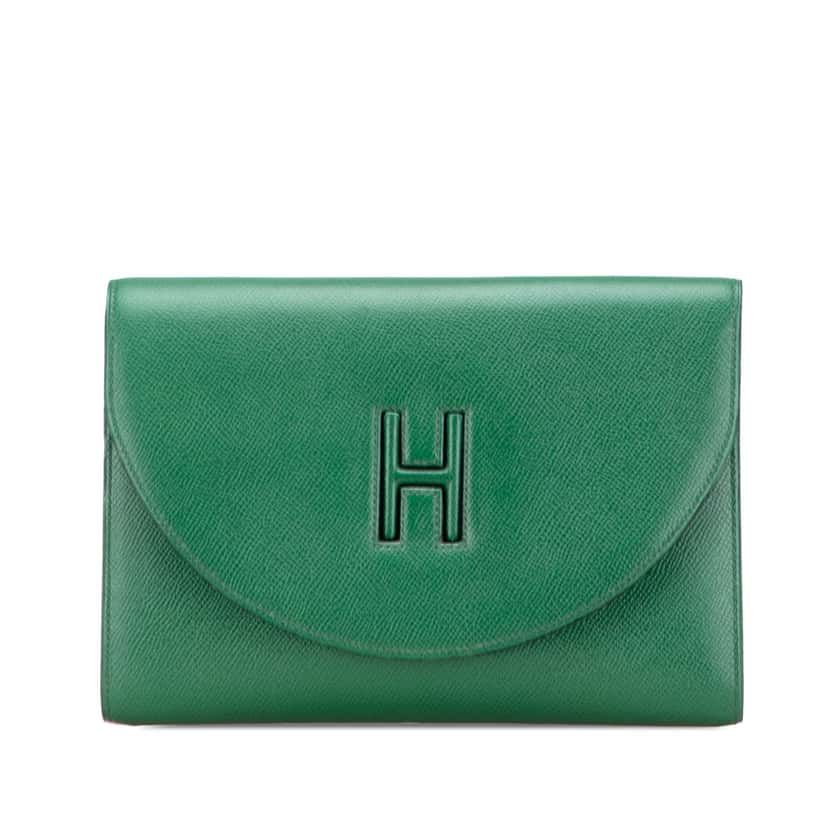 Hermès Epsom H Gaine Clutch Green Leather Good condition - Front View