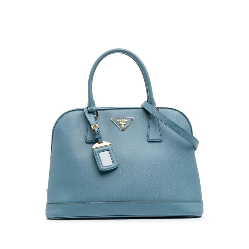 Prada Medium Saffiano Lux Open Promenade Satchel Blue Leather Good condition - Front View