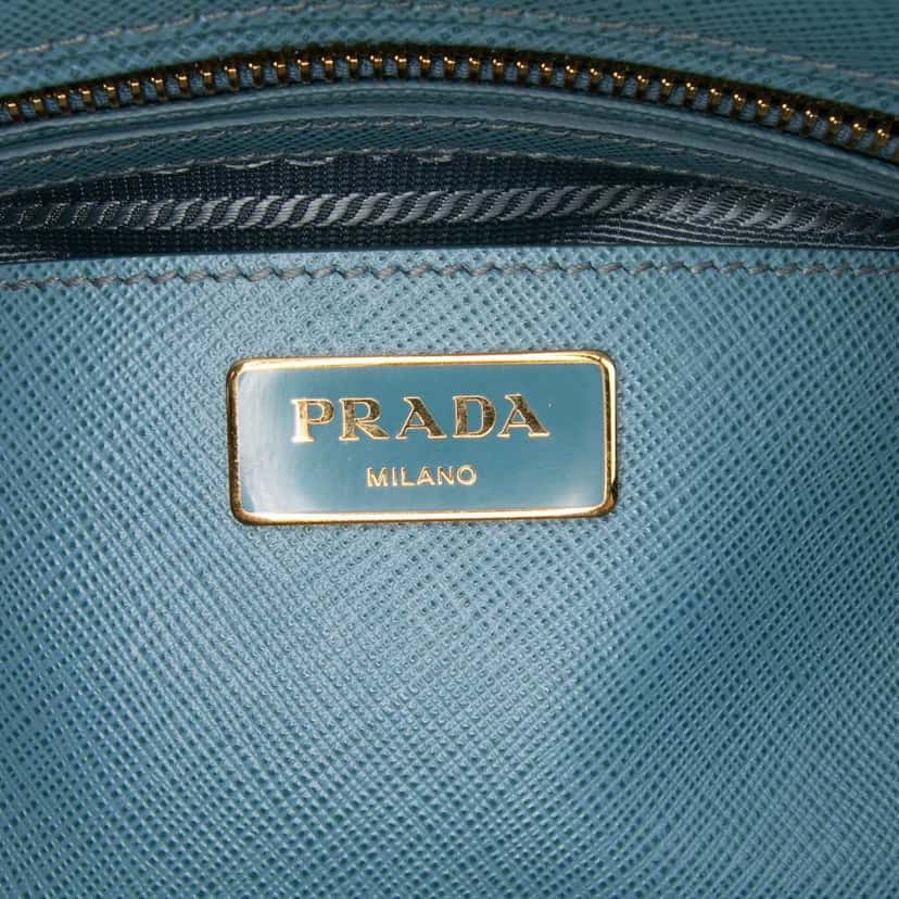 Prada Medium Saffiano Lux Open Promenade Satchel Blue Leather Good condition - Box View