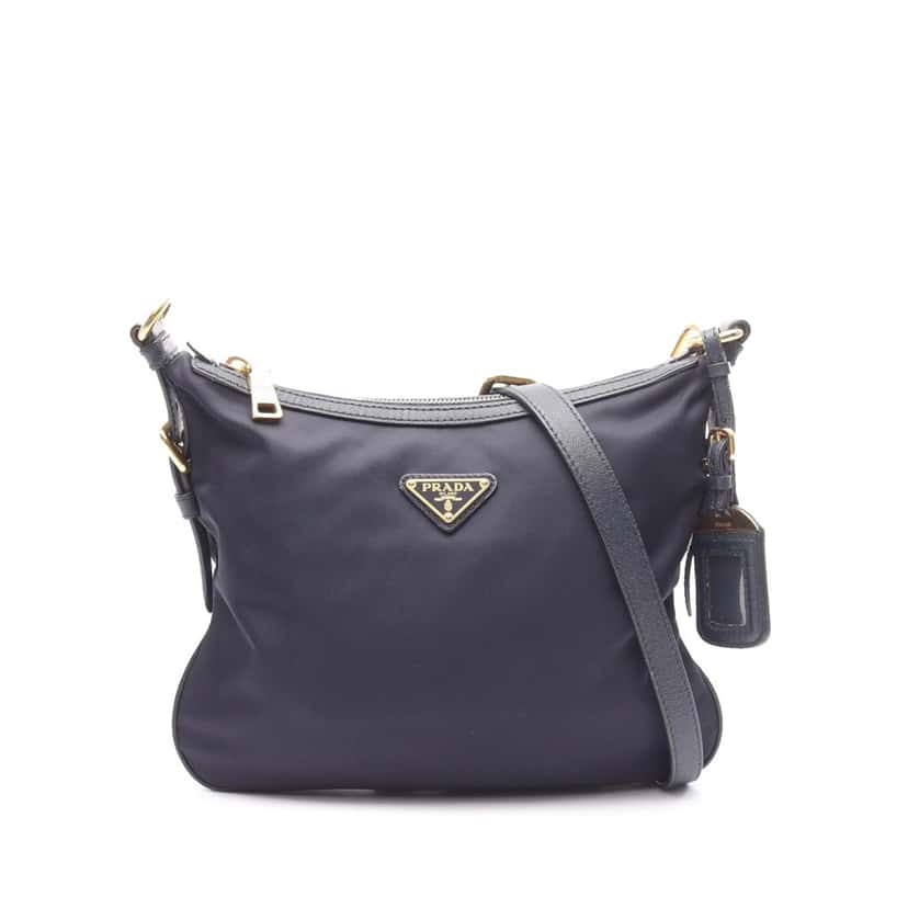 Prada Saffiano Trimmed Tessuto Zip Top Crossbody Blue Good condition - Front View