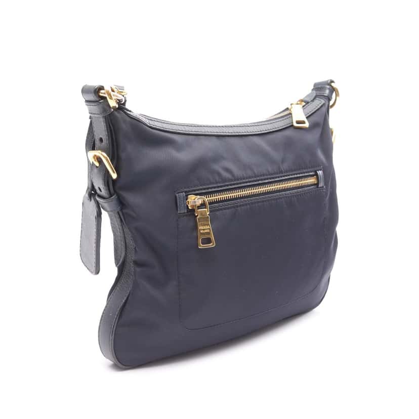 Prada Saffiano Trimmed Tessuto Zip Top Crossbody Blue Good condition - Back View