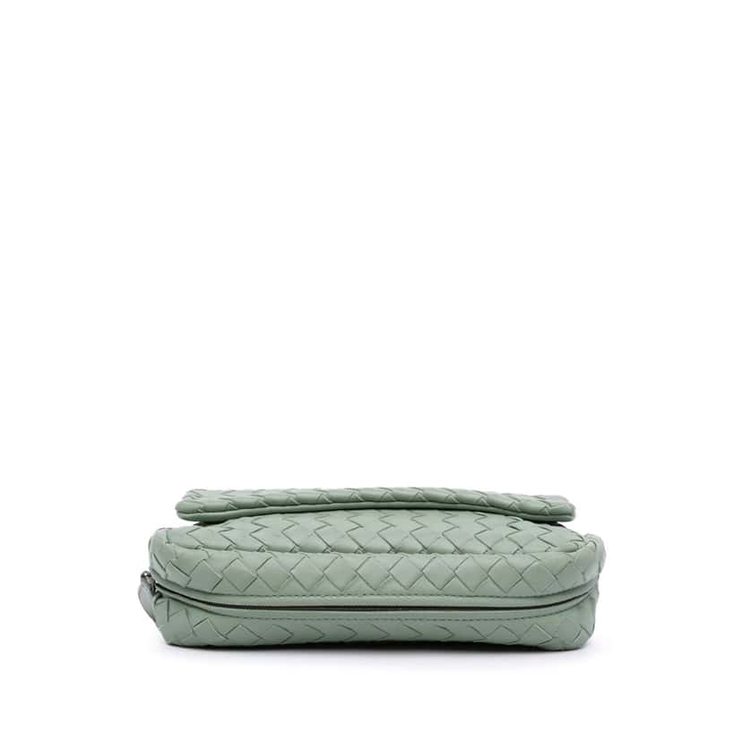 Bottega Veneta Mini Nappa Intrecciato Expandable Chain Flap Crossbody Green Leather Good condition - Inside View