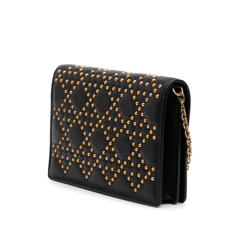 Dior Studded Calfskin Cannage Lady Dior Wallet on Chain Black Leather Good condition - Back View