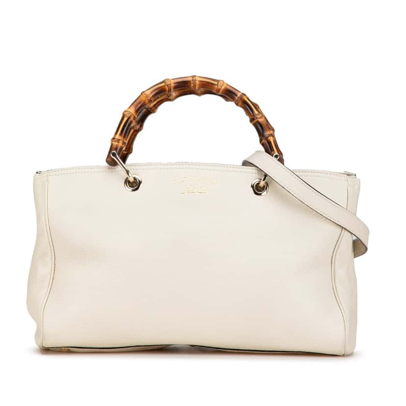 Gucci Medium Calfskin Bamboo Shopper Satchel White Leather Good condition - Front View