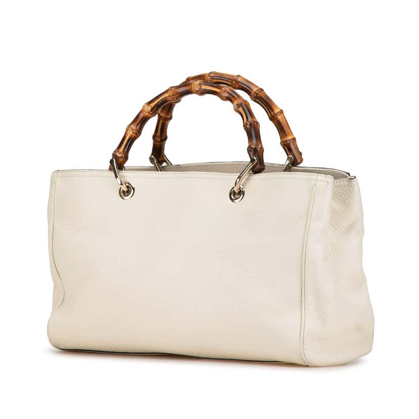 Gucci Medium Calfskin Bamboo Shopper Satchel White Leather Good condition - Back View