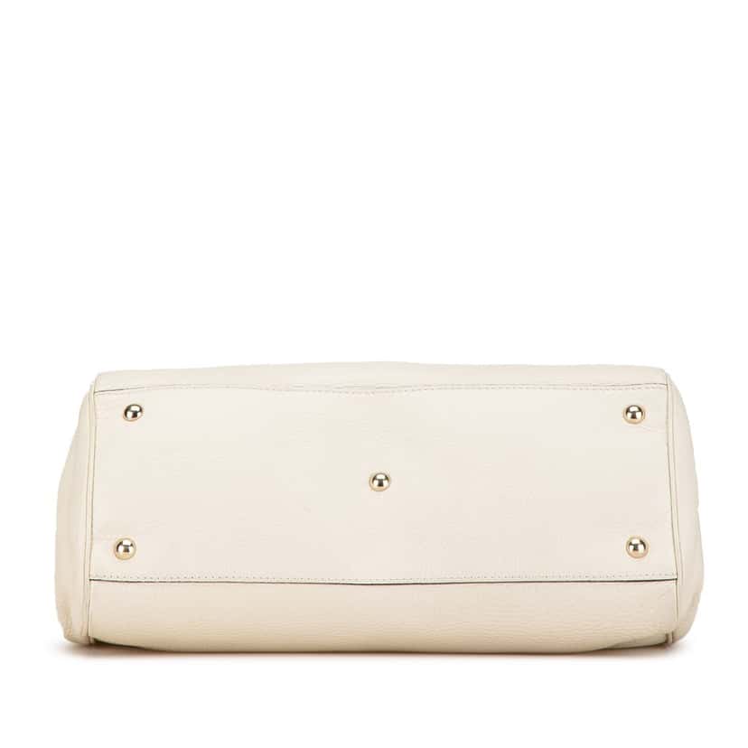 Gucci Medium Calfskin Bamboo Shopper Satchel White Leather Good condition - Inside View