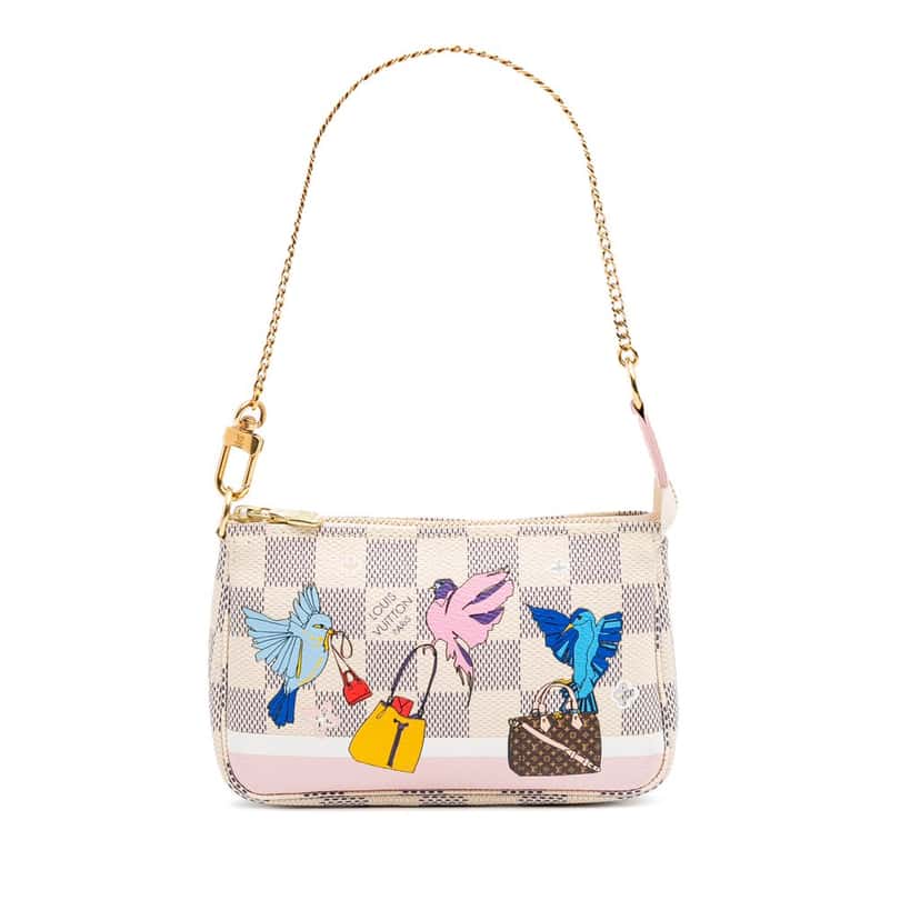 Louis Vuitton Damier Azur Christmas Birds Mini Pochette Accessoires White Canvas Good condition - Front View
