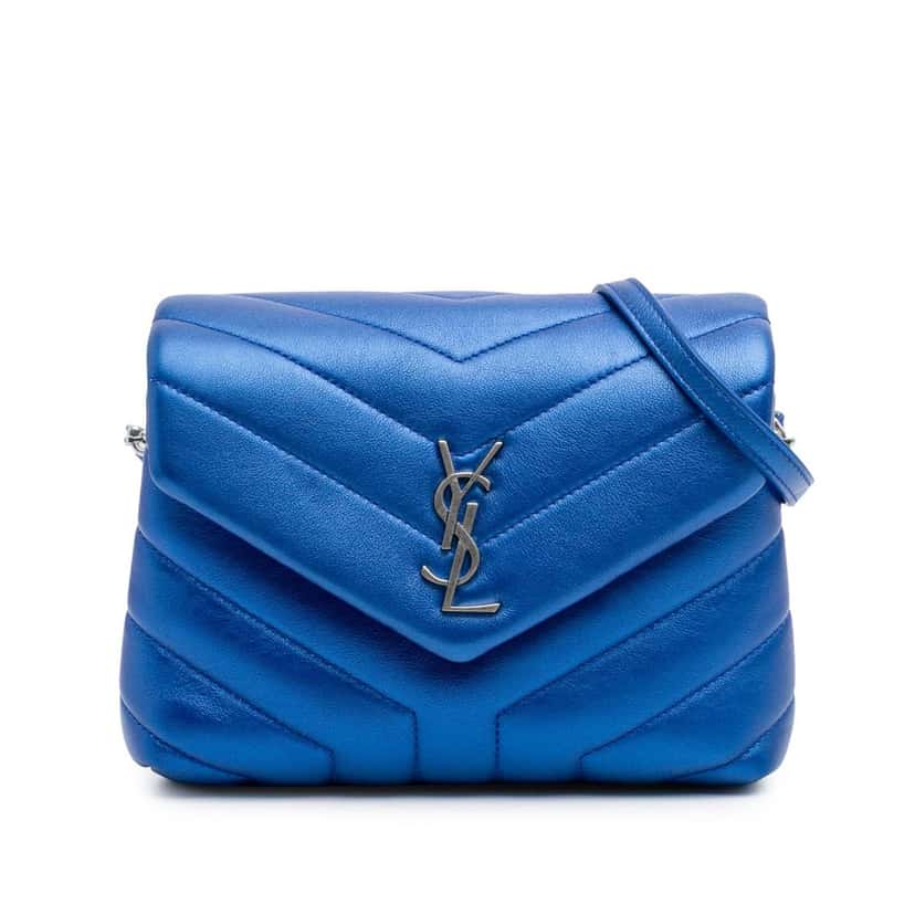 Saint Laurent Toy Metallic Calfskin LouLou Crossbody Blue Leather Good condition - Front View