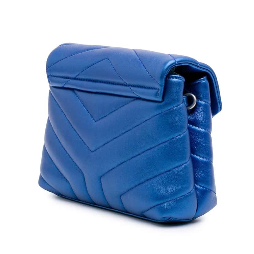 Saint Laurent Toy Metallic Calfskin LouLou Crossbody Blue Leather Good condition - Back View