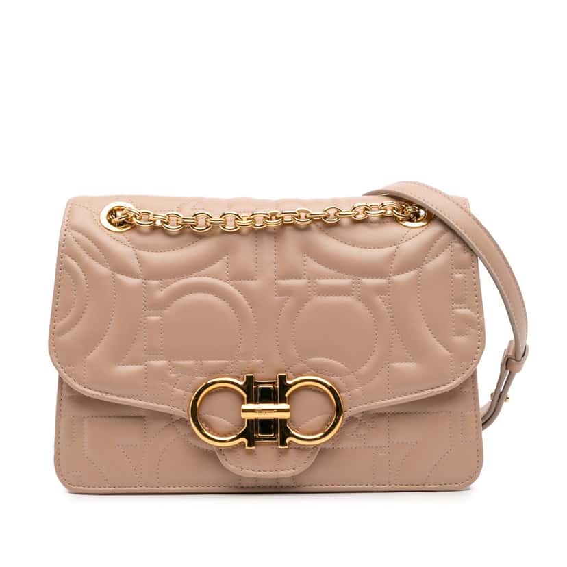 Salvatore Ferragamo Quilted Leather Gancini Flap Shoulder Bag Brown Leather Good condition - Front View