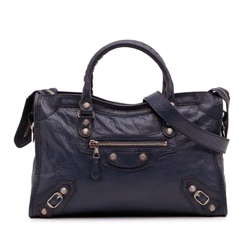 Balenciaga Small Lambskin Motocross Classic City Giant 12 Satchel Blue Leather Good condition - Front View
