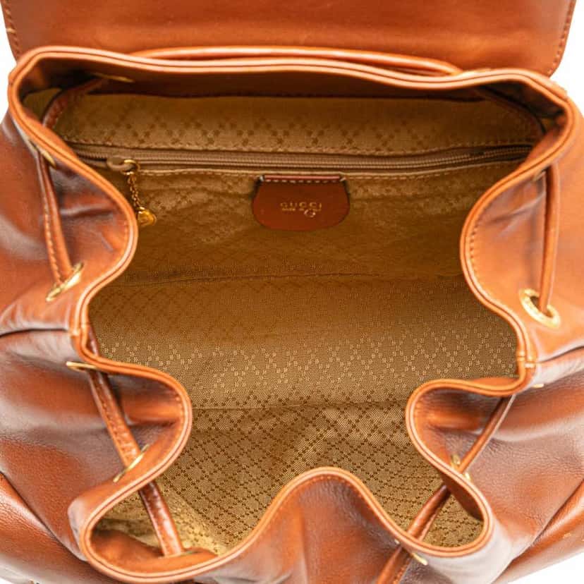 Gucci Leather Bamboo Drawstring Backpack Brown Leather Good condition - Model View