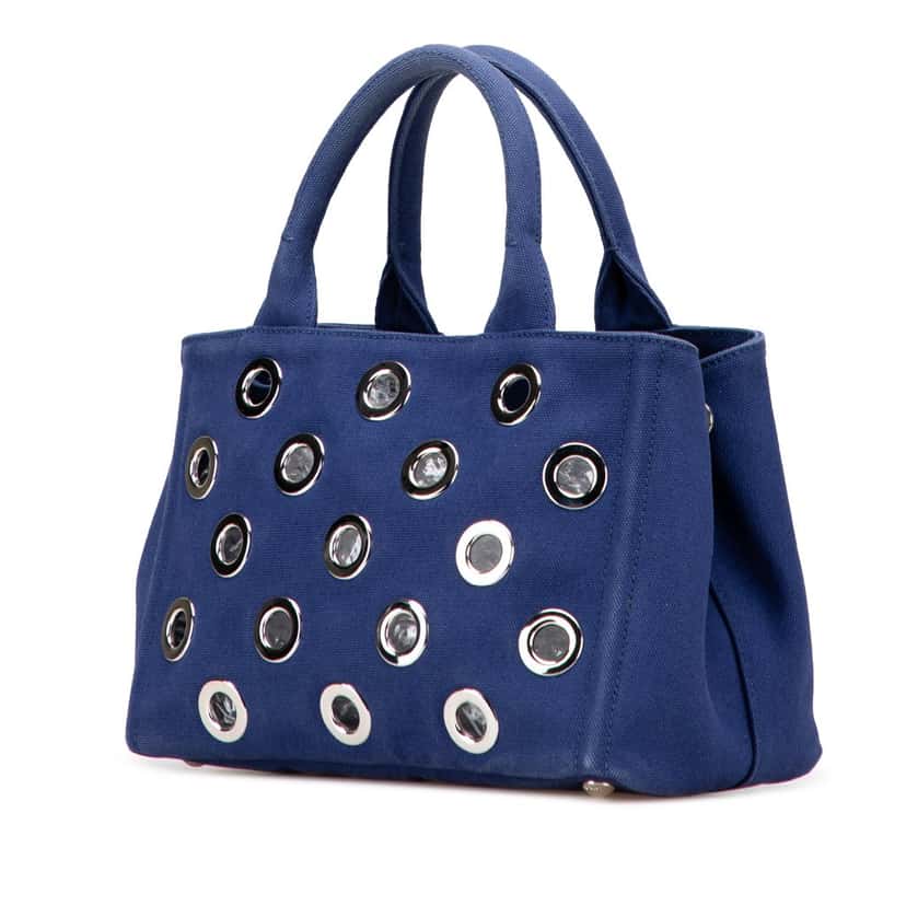 Prada Small Canvas Canapa Grommet Satchel Blue Canvas Good condition - Back View