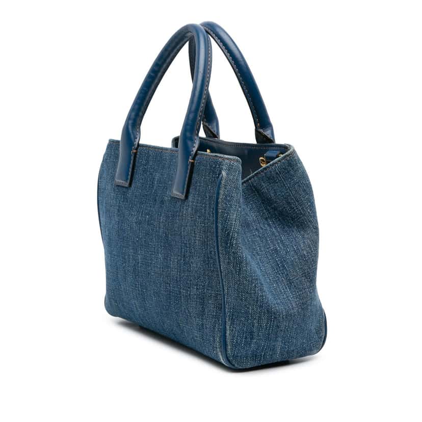 Versace Small Denim La Medusa Chain Top Handle Bag Blue Denim Good condition - Back View